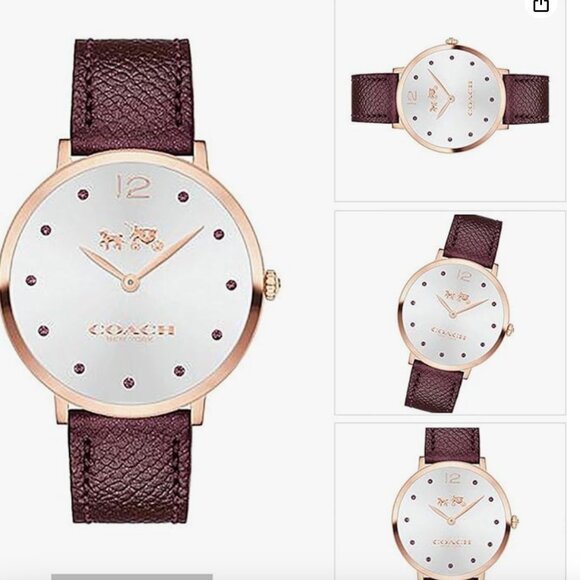 Coach Slim Easton Rose Gold Dial Ladies Watch with Burgundy Leather Strap - Picture 5 of 16